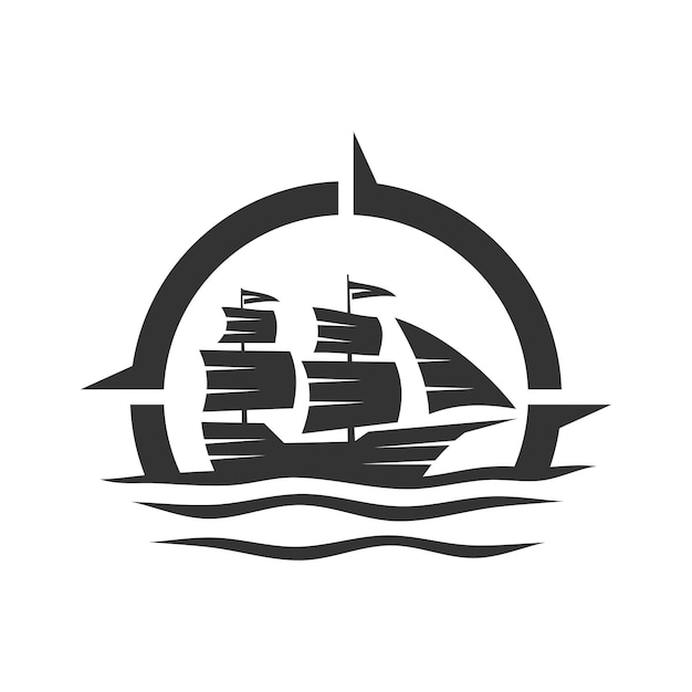 Nave barca yacht bussola logo icona illustrazione brand identity