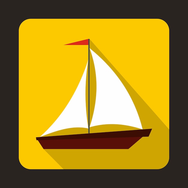 Boat with sails icon in flat style with long shadow Sea transport symbol