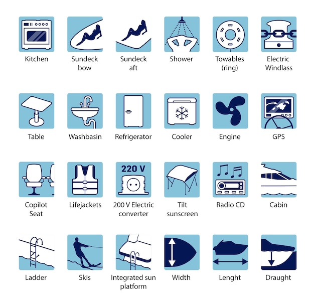 Boat and yacht equipment icons