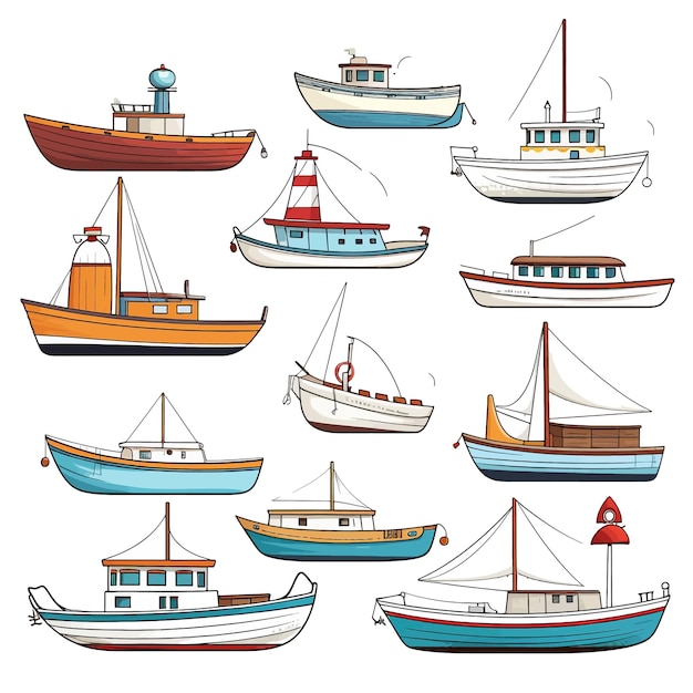 Vettore barche e navi clipart vettoriali sfondo bianco