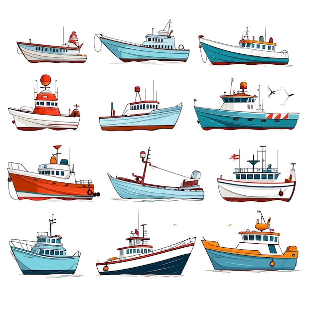 Vettore barche e navi clipart vettoriali sfondo bianco