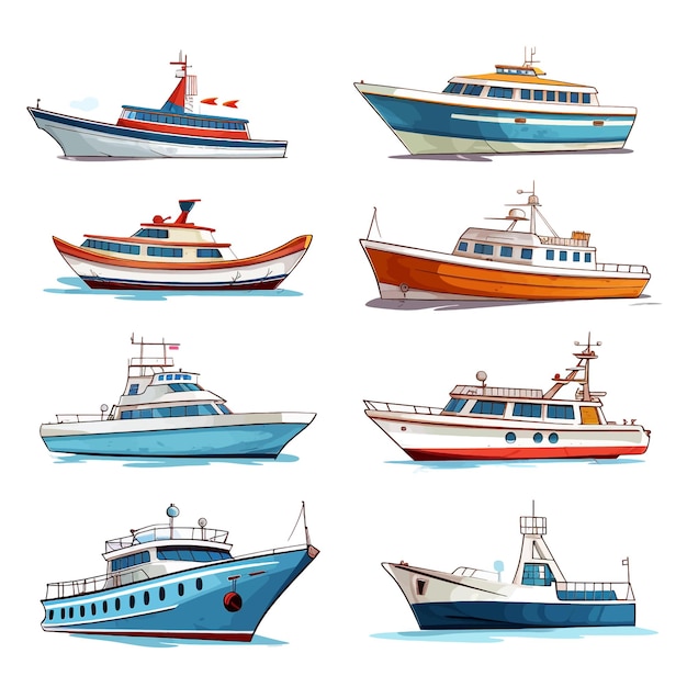 Boats and ships vector clipart white background