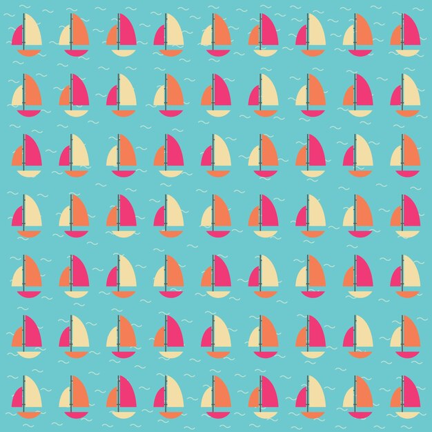 Vector boats and waves pattern