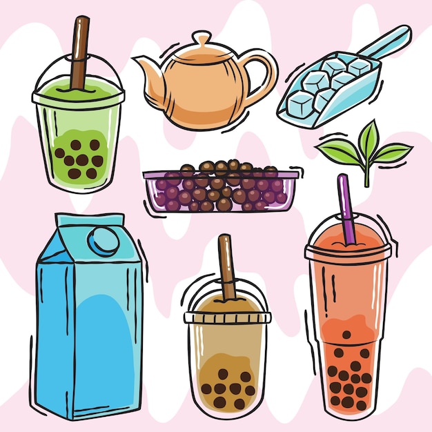 Boba bubble milk tea doodle-ontwerp