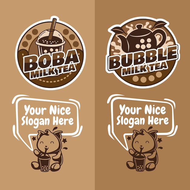 Boba bubble milk tea logo-ontwerp