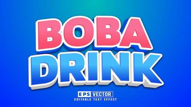 Boba Drink 3d редактируемый вектор текстового эффекта с фоном