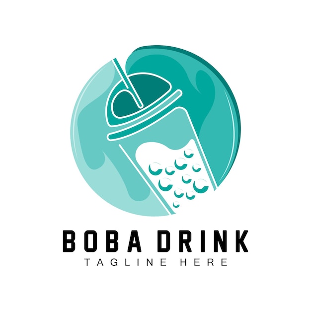 Boba drink logo design modern jelly drink bubble vector boba drink brand glass illustration