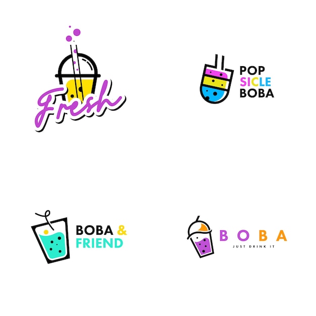 Boba drink logo template vector