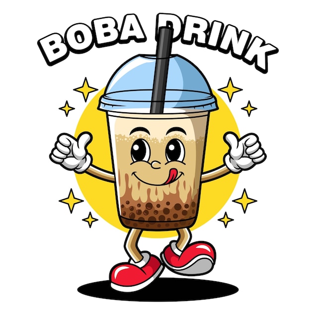 Boba drink vintage mascotte