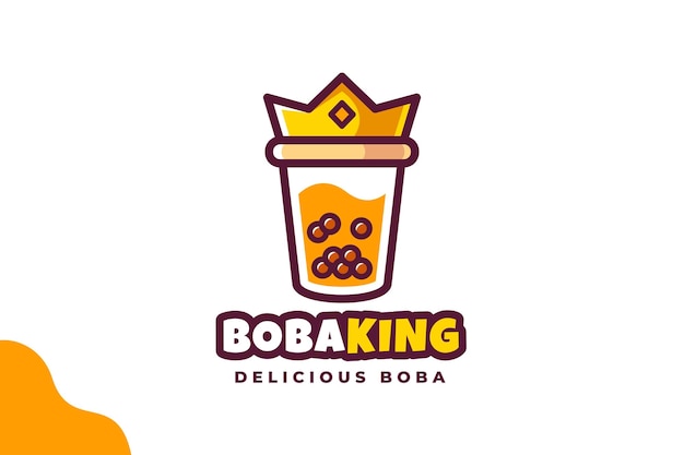 Vector boba king bubble tea modern logo cartoon vector illustration