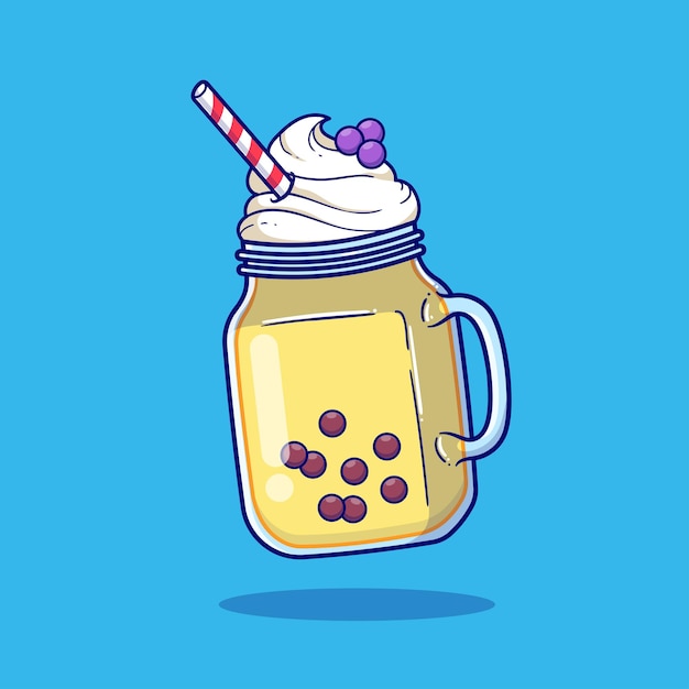 Boba whipped cream carton vector icon illustration