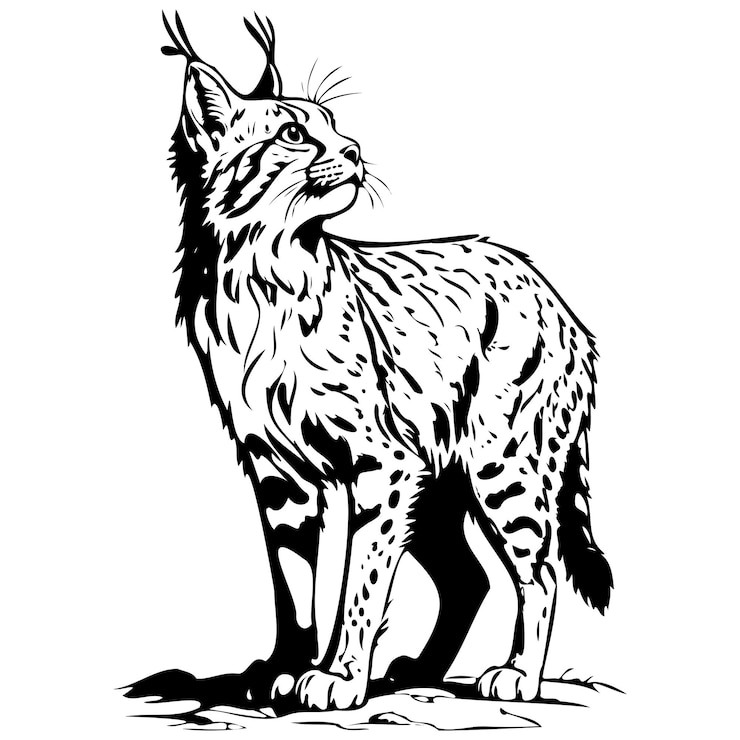 Vector bobcat silhouette of hand drawn animal illustration transparent background