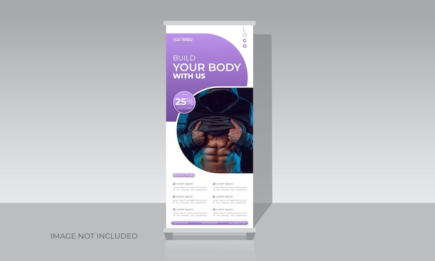 Body builder fitness gym roll up banner stand template for gym business