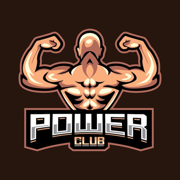 Body Builder mascotte Logo ontwerpsjabloon