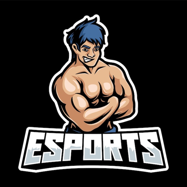 Body building mascotte esport logo vettoriale