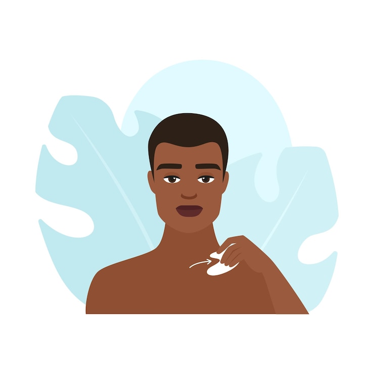 Vector body care and lifting with gua sha in hand guy massaging collarbone