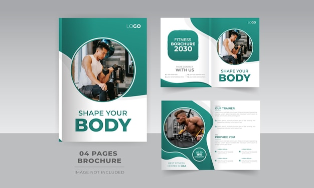 Body Fitness Club двойной 4-страничный шаблон дизайна брошюры, подходящий для тренажерного зала