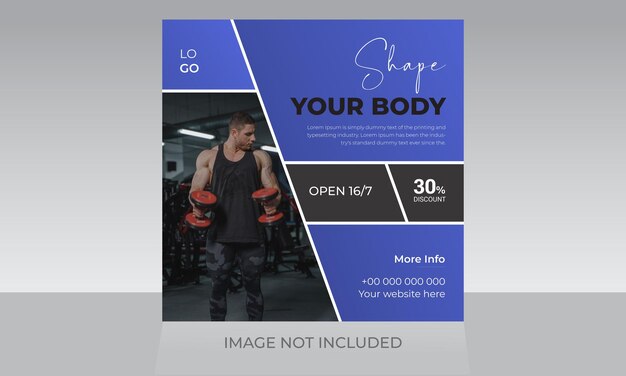 Vector body fitness club social media post template for body building gym business