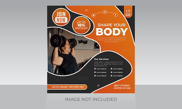 Vector body fitness gym postsjabloon voor sociale media