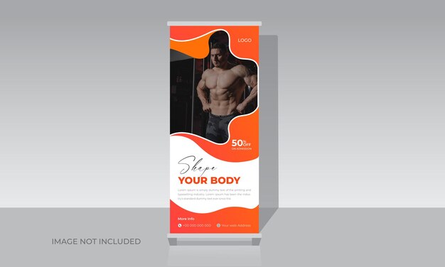 Vector body fitness gym roll up banner stand template for fitness club promotion