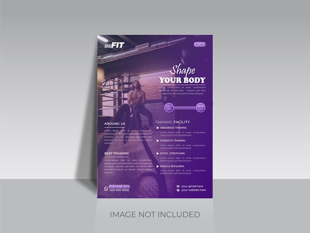 Vector body fitness sportschool promotie folder folder poster ontwerpsjabloon
