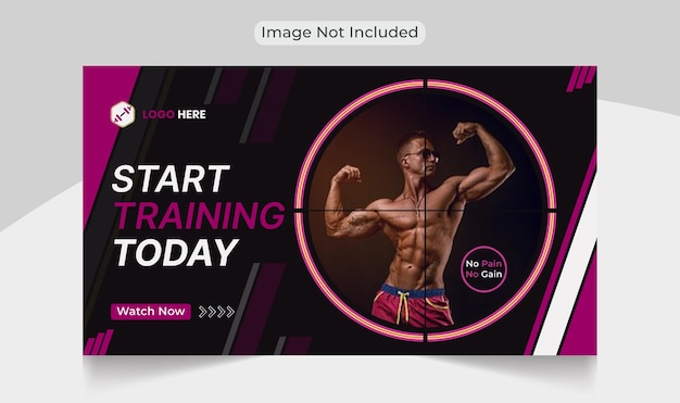 body fitness workout youtube thumbnail web banner template design
