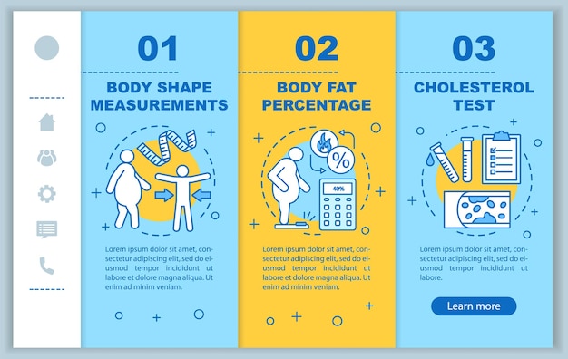 Vector body health onboarding mobile web pages vector template