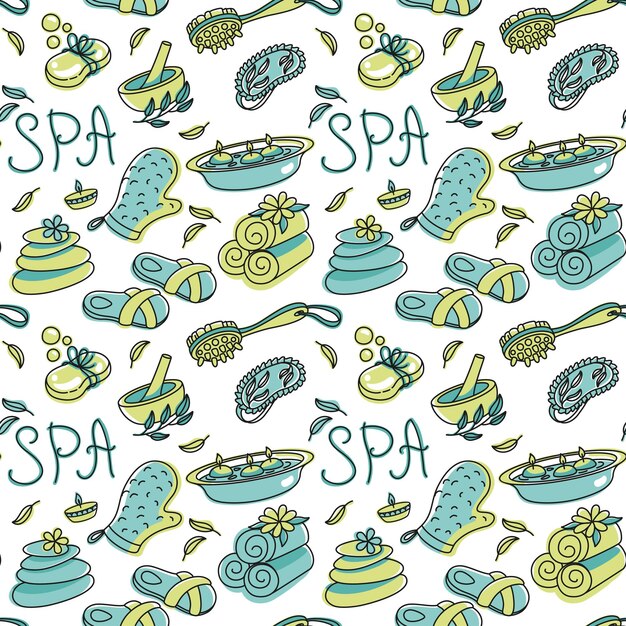 Vector body massage aromatherapy spa relaxationseamless pattern with spa attributes