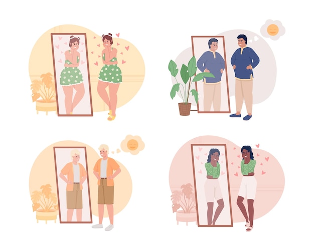 Vector body positive 2d vector isolated illustration set