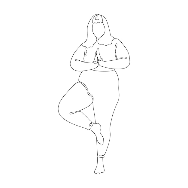 Body positive Girl stands in a tree pose