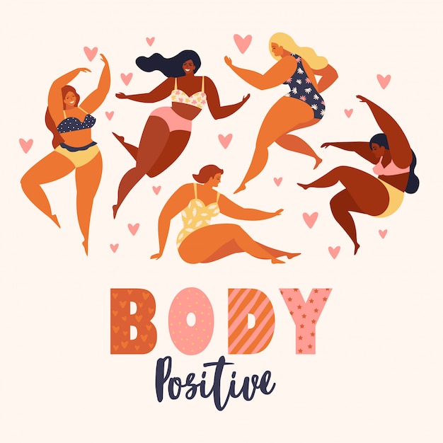 Body positive. love your body. happy plus size girls and active healthy lifestyle.