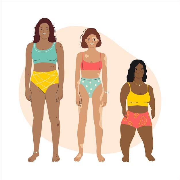 Vector body positive movement and beauty diversity equality inclusion