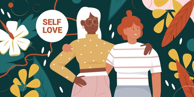 Vector body positive movement girl power and beauty diversity with beautiful woman friends
