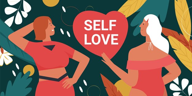 Vector body positive movement girl power and beauty diversity with beautiful woman friends