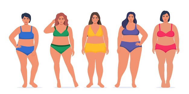 Body positive people Plus size female characters attractive curvy overweight group