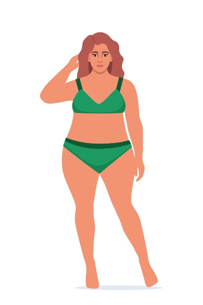 Body positive woman in underwear Plus size female character Attractive curvy overweight girl