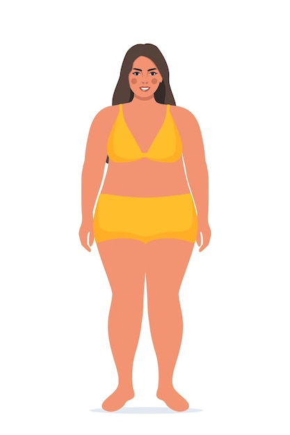 Body positive woman in underwear Plus size female character Attractive curvy overweight girl