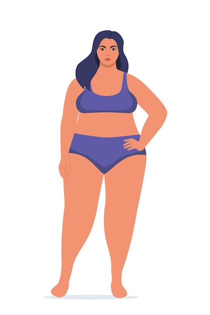 Body positive woman in underwear Plus size female character Attractive curvy overweight girl