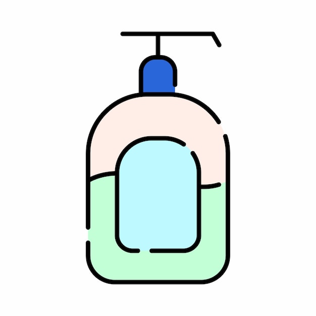 Vettore dispenser per pompa per sapone liquido per doccia corpo disegno icona contorno colorato