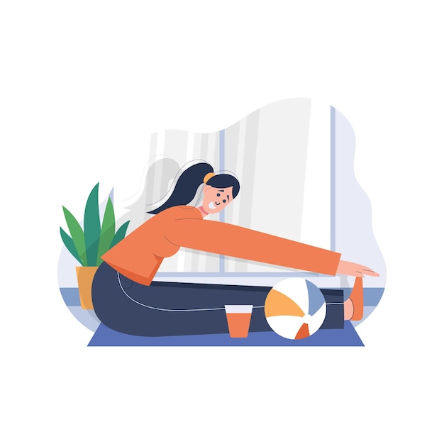 Vector body stretching by girl concept illustration