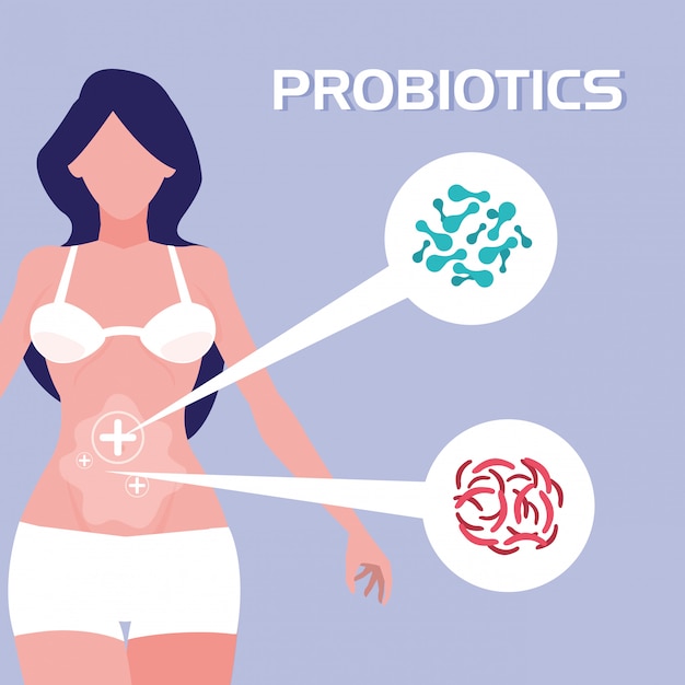 Probiotics 유기체를 가진 여자의 몸