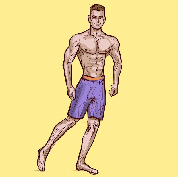 Vector bodybuilder die zijn spieren buigt