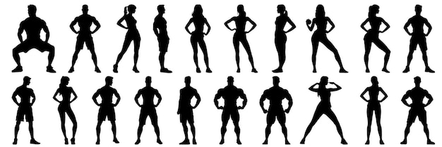 Bodybuilder fitness en sportschool silhouetten instellen groot pakket vector silhouet ontwerp geïsoleerd