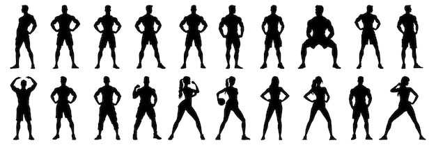Bodybuilder fitness and gym silhouettes set large pack of vector silhouette design isolated white