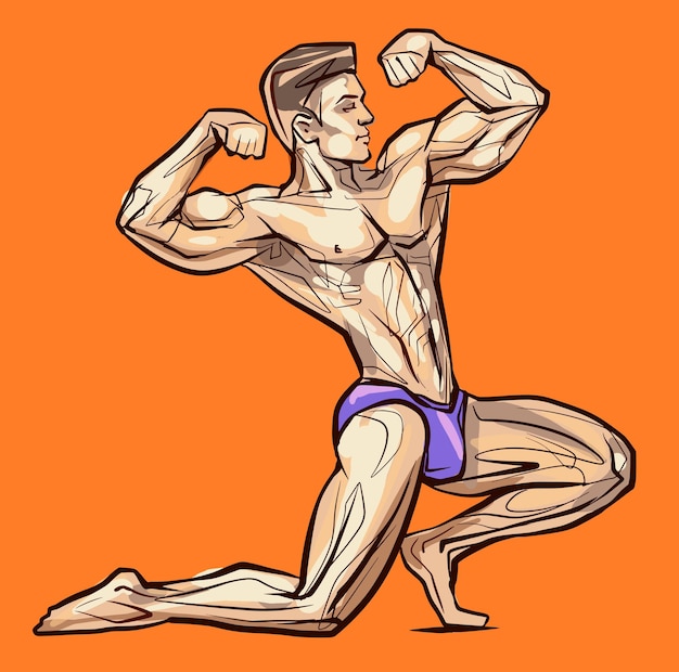 Bodybuilder flexing his muscles