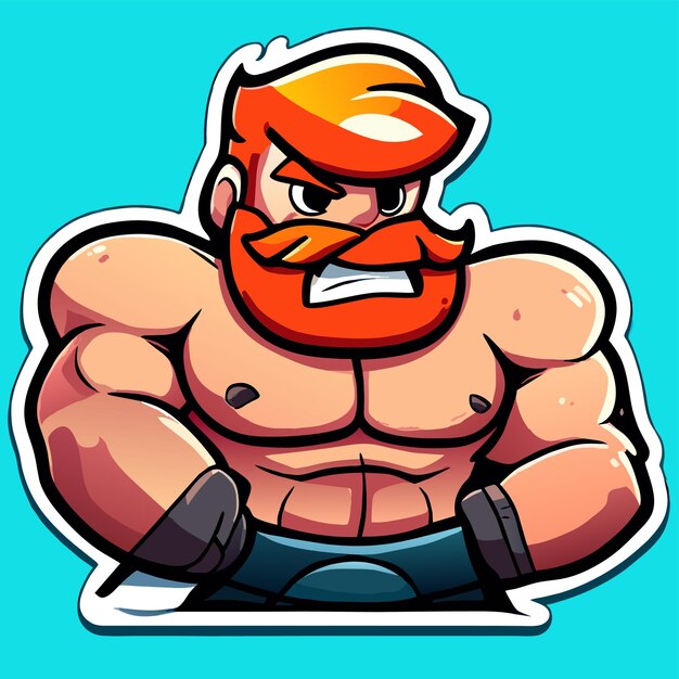 Bodybuilder gym man male fitness athlete hand drawn flat stylish cartoon sticker icon concept