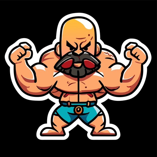 Vector bodybuilder gym man male fitness athlete hand drawn flat stylish cartoon sticker icon concept