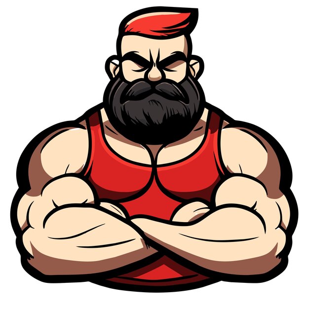 벡터 보디빌더 체육관 남자 남자 피트니스 운동선수 손으로 그려진 평평하고 세련된 만화 스티커 아이콘 개념