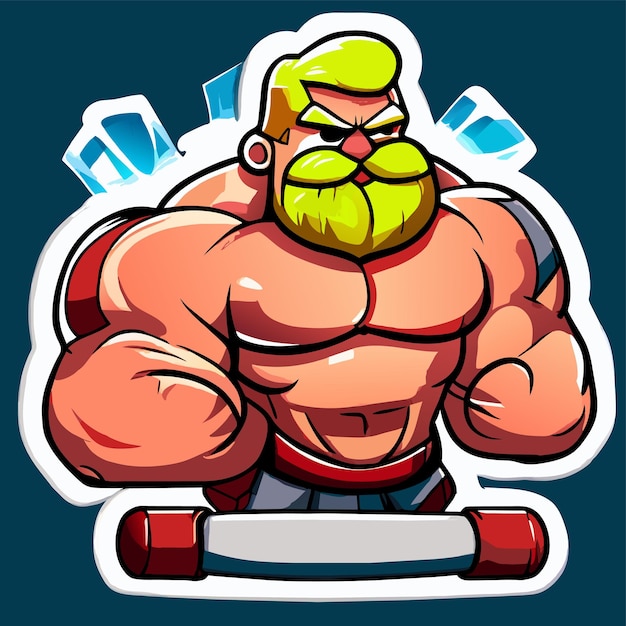 Bodybuilder gym man mannelijke fitness atleet hand getekend platte stijlvolle cartoon sticker icoon concept