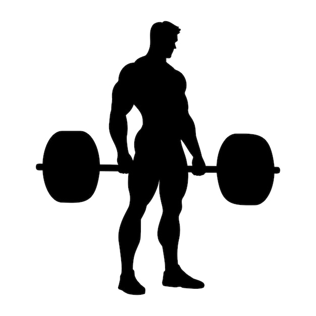 Vettore illustrazione vettoriale di un bodybuilder che solleva un barbell silhouette